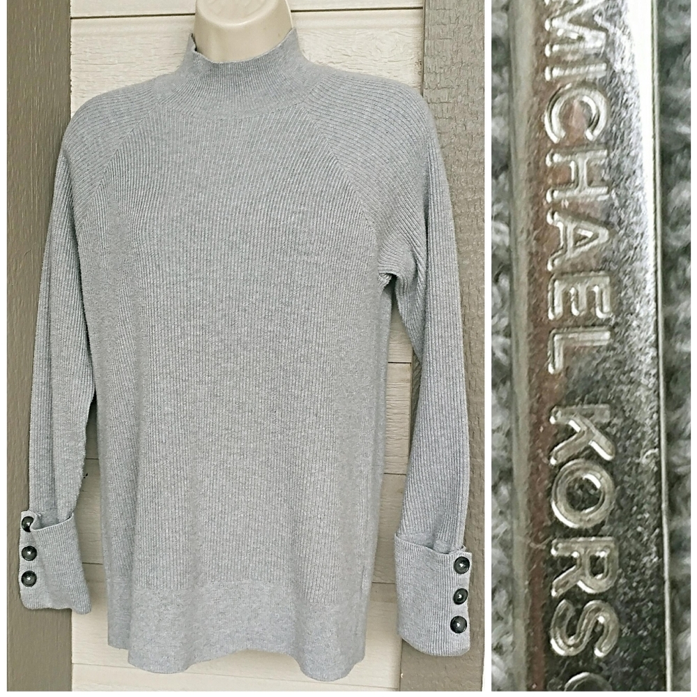 Micheal By Michael Kors Gray Sweater Pullover Mockneck Size S